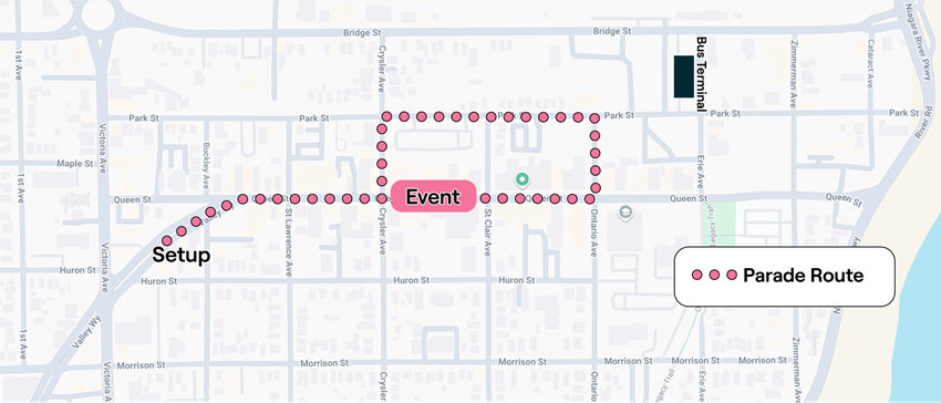 Parade route on Queen St